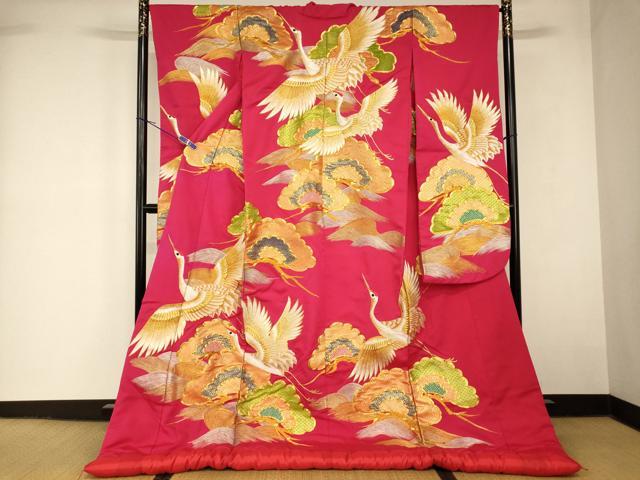 平和屋本店●色打掛　和装　婚礼　結婚式　花嫁　神社挙式　絞り　駒刺繍　飛鶴山重ね松文　金銀糸　逸品　AABK8459fw