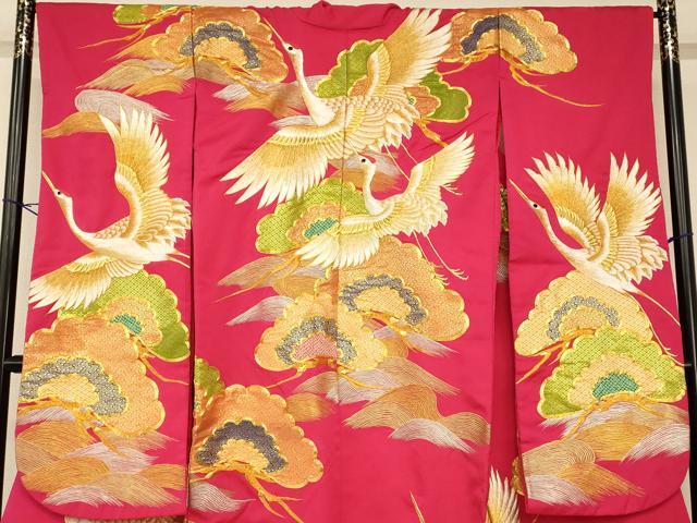 平和屋本店●色打掛　和装　婚礼　結婚式　花嫁　神社挙式　絞り　駒刺繍　飛鶴山重ね松文　金銀糸　逸品　AABK8459fw