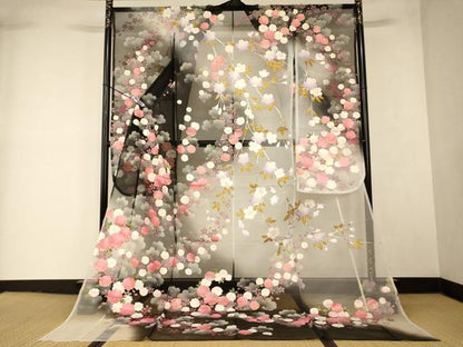 平和屋本店●夏物 お引きずり・お引き摺り・引き振袖 和装 結婚式 舞妓 芸妓 芸者 衣装 オーガンジー 枝垂れ桜文 金彩 逸品 AABK8465fw