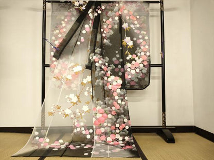 平和屋本店●夏物 お引きずり・お引き摺り・引き振袖 和装 結婚式 舞妓 芸妓 芸者 衣装 オーガンジー 枝垂れ桜文 金彩 逸品 AABK8465fw