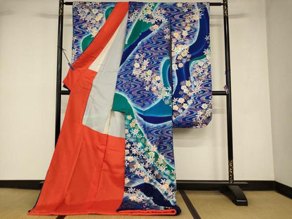平和屋本店●お引きずり・お引き摺り・引き振袖　和装　結婚式　舞妓　芸妓　芸者　衣装　舞花流水文　暈し染め　金銀彩　逸品　AABK8467fw