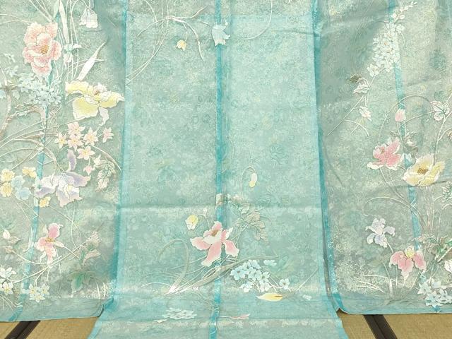 平和屋本店●お引きずり・お引き摺り・引き振袖　和装　結婚式　舞妓　芸妓　芸者　衣装　オーガンジー　草花文　金銀彩　逸品　AABK8468fw