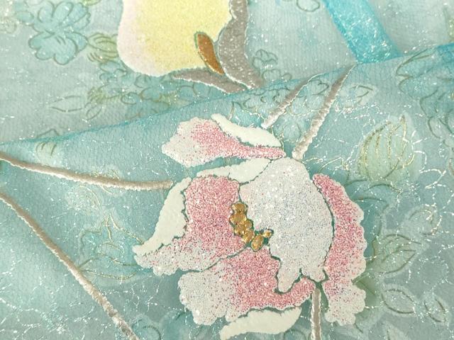 平和屋本店●お引きずり・お引き摺り・引き振袖　和装　結婚式　舞妓　芸妓　芸者　衣装　オーガンジー　草花文　金銀彩　逸品　AABK8468fw