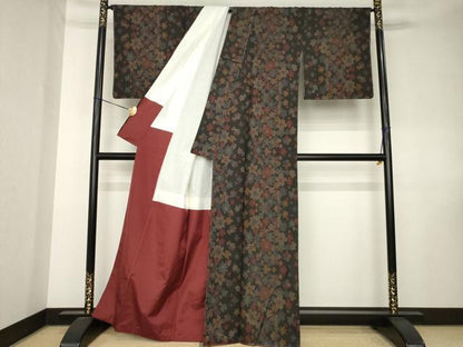 平和屋着物●本場大島紬　7マルキ　花尽くし　黒地　正絹　逸品　AABK8484ck