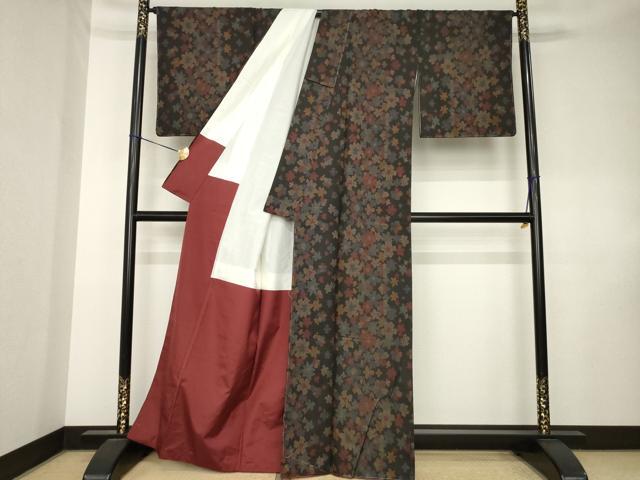 平和屋着物●本場大島紬　7マルキ　花尽くし　黒地　正絹　逸品　AABK8484ck