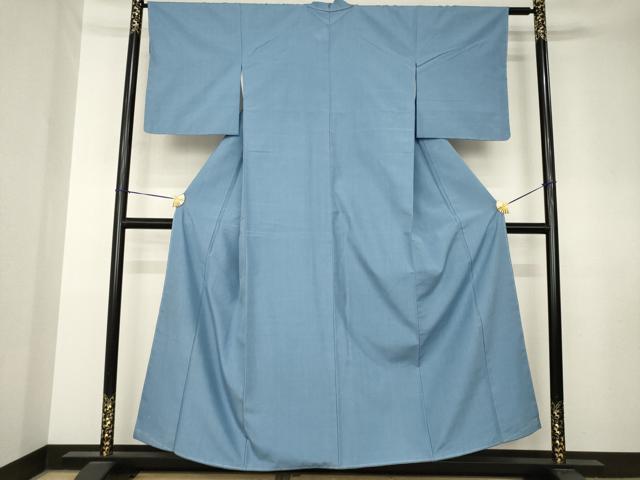 平和屋着物●結城紬　色無地　青藤色　正絹　逸品　AABK8490ck
