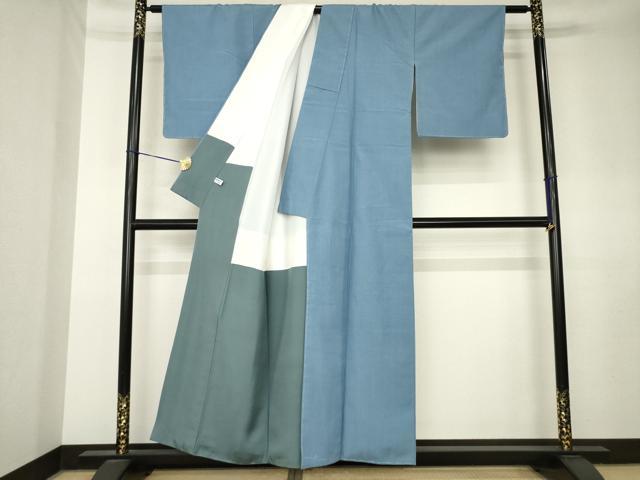 平和屋着物●結城紬　色無地　青藤色　正絹　逸品　AABK8490ck
