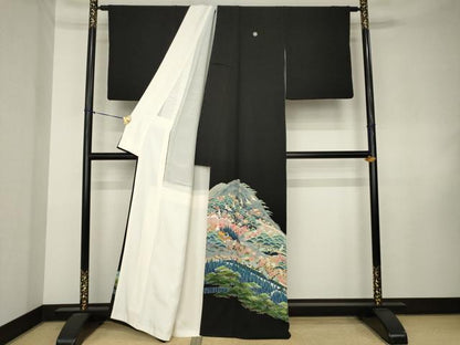 平和屋着物●本加賀友禅作家　金津五雄　黒留袖　遠山風景花鳥文　暈し染め　正絹　逸品　AABK8494ck