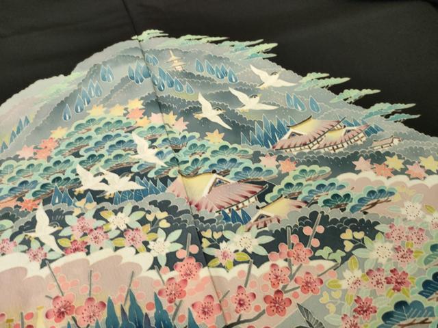 平和屋着物●本加賀友禅作家　金津五雄　黒留袖　遠山風景花鳥文　暈し染め　正絹　逸品　AABK8494ck