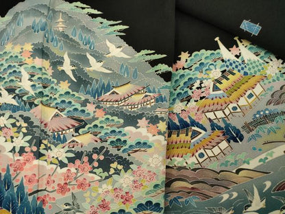 平和屋着物●本加賀友禅作家　金津五雄　黒留袖　遠山風景花鳥文　暈し染め　正絹　逸品　AABK8494ck