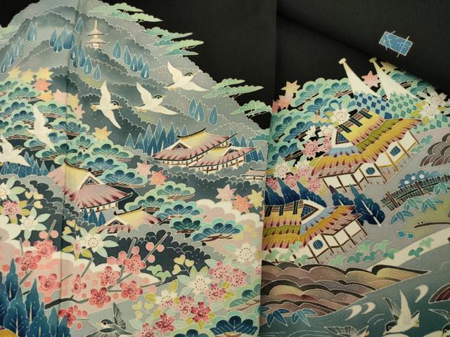平和屋着物●本加賀友禅作家　金津五雄　黒留袖　遠山風景花鳥文　暈し染め　正絹　逸品　AABK8494ck