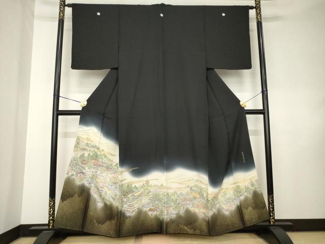 平和屋着物●豪華黒留袖　京洛名勝図絵　寿光織　さが美扱い　正絹　逸品　AABK8498ck
