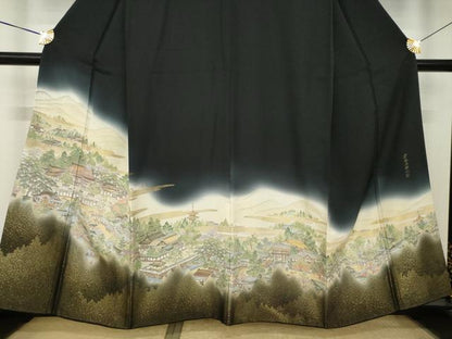 平和屋着物●豪華黒留袖　京洛名勝図絵　寿光織　さが美扱い　正絹　逸品　AABK8498ck