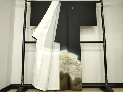 平和屋着物●豪華黒留袖　京洛名勝図絵　寿光織　さが美扱い　正絹　逸品　AABK8498ck