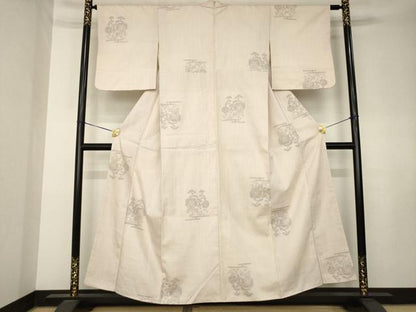平和屋着物●結城紬　100亀甲　風景文　飛び亀甲柄　正絹　逸品　AABK8499ck