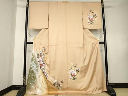 平和屋着物●訪問着　花蝶文　ラメ　暈し染め　金銀彩　ロング丈　正絹　逸品　AABK8506ck