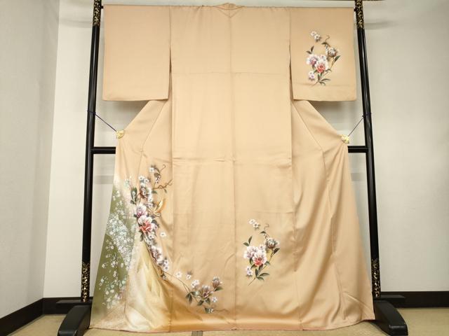 平和屋着物●訪問着　花蝶文　ラメ　暈し染め　金銀彩　ロング丈　正絹　逸品　AABK8506ck