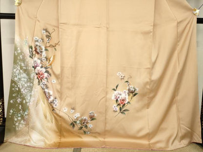 平和屋着物●訪問着　花蝶文　ラメ　暈し染め　金銀彩　ロング丈　正絹　逸品　AABK8506ck