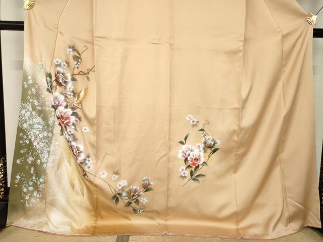 平和屋着物●訪問着　花蝶文　ラメ　暈し染め　金銀彩　ロング丈　正絹　逸品　AABK8506ck
