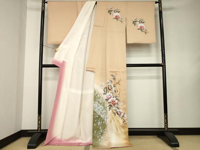 平和屋着物●訪問着　花蝶文　ラメ　暈し染め　金銀彩　ロング丈　正絹　逸品　AABK8506ck