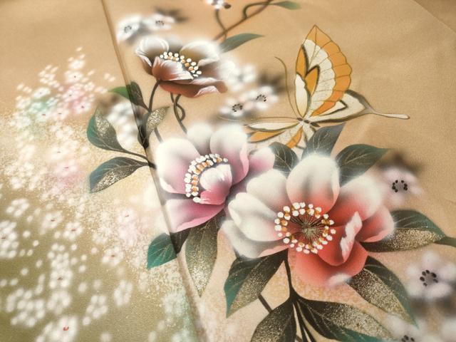 平和屋着物●訪問着　花蝶文　ラメ　暈し染め　金銀彩　ロング丈　正絹　逸品　AABK8506ck