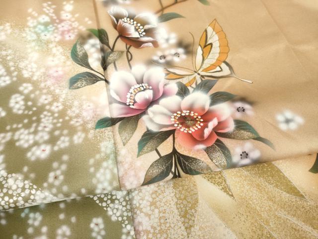 平和屋着物●訪問着　花蝶文　ラメ　暈し染め　金銀彩　ロング丈　正絹　逸品　AABK8506ck