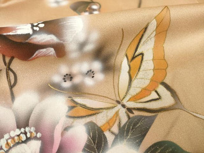 平和屋着物●訪問着　花蝶文　ラメ　暈し染め　金銀彩　ロング丈　正絹　逸品　AABK8506ck