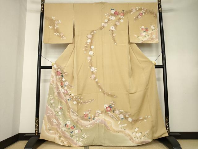 平和屋着物●訪問着　辻が花　草花文　金彩　正絹　逸品　AABK8507ck