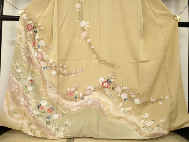 平和屋着物●訪問着　辻が花　草花文　金彩　正絹　逸品　AABK8507ck