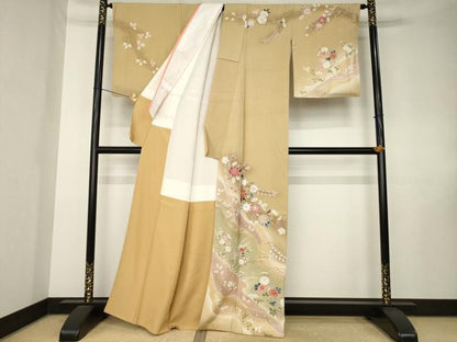 平和屋着物●訪問着　辻が花　草花文　金彩　正絹　逸品　AABK8507ck