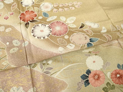 平和屋着物●訪問着　辻が花　草花文　金彩　正絹　逸品　AABK8507ck