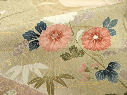 平和屋着物●訪問着　辻が花　草花文　金彩　正絹　逸品　AABK8507ck
