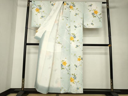 平和屋着物●上質な小紋　手描き　地紋起こし　枝花文　正絹　逸品　AABK8508ck