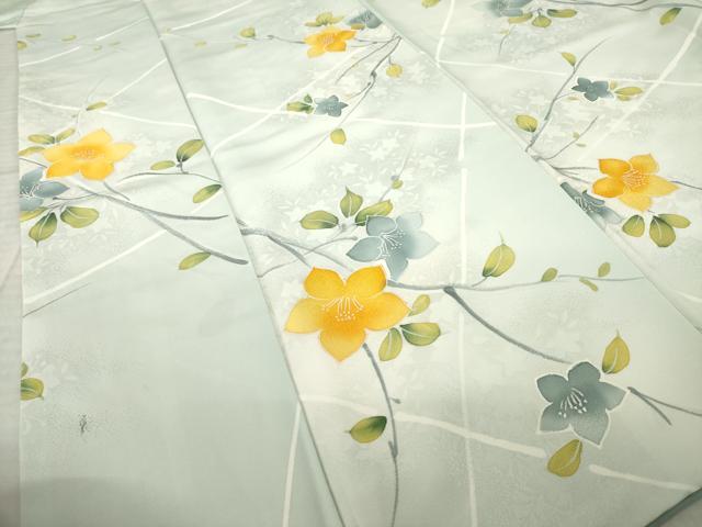 平和屋着物●上質な小紋　手描き　地紋起こし　枝花文　正絹　逸品　AABK8508ck