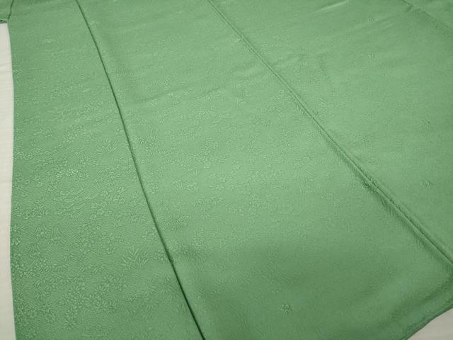 平和屋着物●上質な色無地　松竹梅地紋　薄緑色　正絹　逸品　AABK8511ck