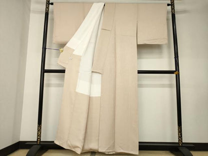 平和屋着物●お召　赤白橡色　正絹　逸品　AABK8514ck