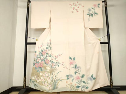 平和屋着物●訪問着　作家物　手描き　枝花文　正絹　逸品　AABK8517ck