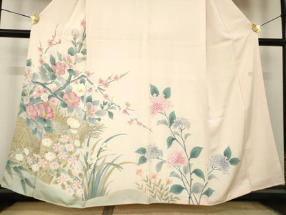 平和屋着物●訪問着　作家物　手描き　枝花文　正絹　逸品　AABK8517ck