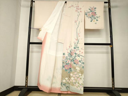 平和屋着物●訪問着　作家物　手描き　枝花文　正絹　逸品　AABK8517ck
