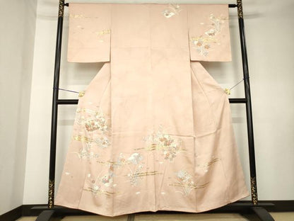 平和屋着物●訪問着　松皮菱花文　金彩　正絹　逸品　AABK8518ck