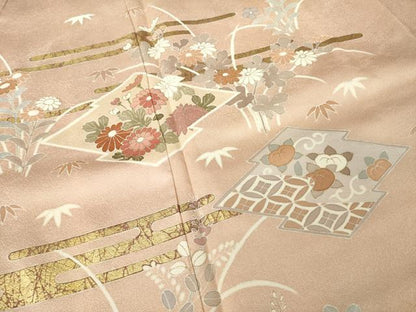 平和屋着物●訪問着　松皮菱花文　金彩　正絹　逸品　AABK8518ck