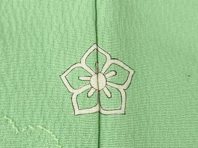 平和屋着物●上質な色無地　雲取り吉祥地紋　山葵色　正絹　逸品　未使用　AABK8520ck