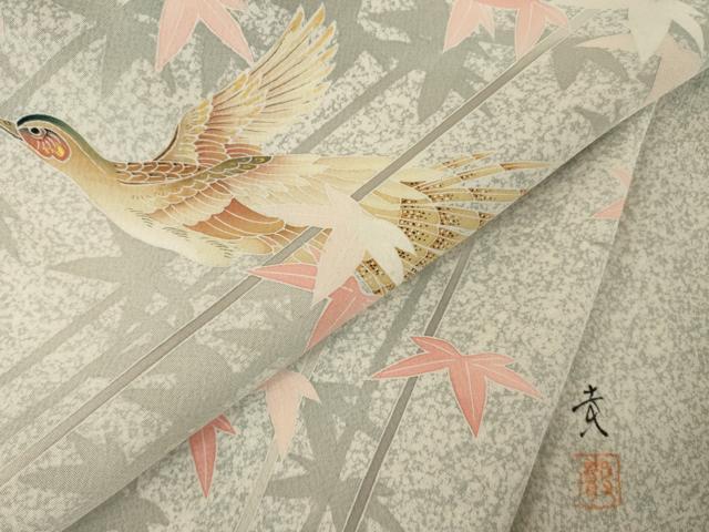 平和屋着物●染色作家　寺谷巌　訪問着　飛鳥枝葉文　たたき染め　正絹　逸品　AABK8523ck