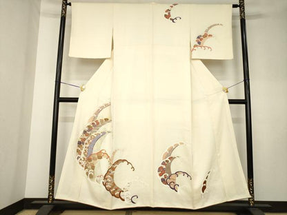 平和屋着物●訪問着　駒刺繍　立波花文　金彩　正絹　逸品　AABK8527ck
