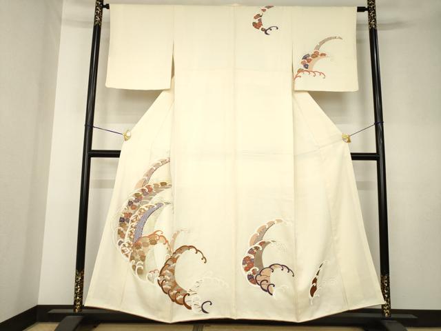 平和屋着物●訪問着　駒刺繍　立波花文　金彩　正絹　逸品　AABK8527ck