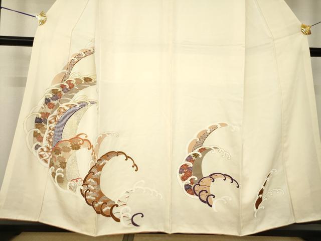 平和屋着物●訪問着　駒刺繍　立波花文　金彩　正絹　逸品　AABK8527ck