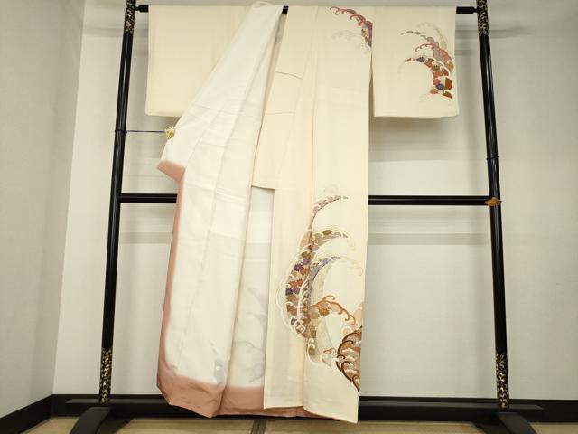 平和屋着物●訪問着　駒刺繍　立波花文　金彩　正絹　逸品　AABK8527ck
