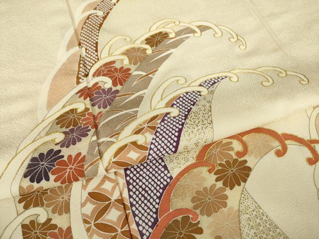平和屋着物●訪問着　駒刺繍　立波花文　金彩　正絹　逸品　AABK8527ck