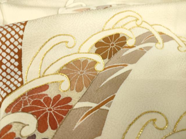 平和屋着物●訪問着　駒刺繍　立波花文　金彩　正絹　逸品　AABK8527ck