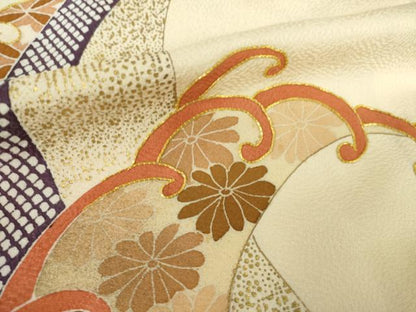平和屋着物●訪問着　駒刺繍　立波花文　金彩　正絹　逸品　AABK8527ck